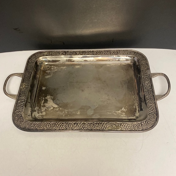 Pottery Barn Dining Pottery Barn Silver Tray Handles Grape Trim 4 Poshmark